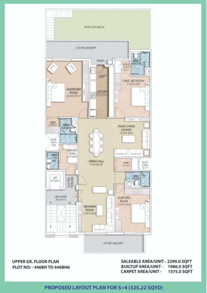 2290 SQFT 3BHK with servant independent floor in New Chandigarh Floor Plan